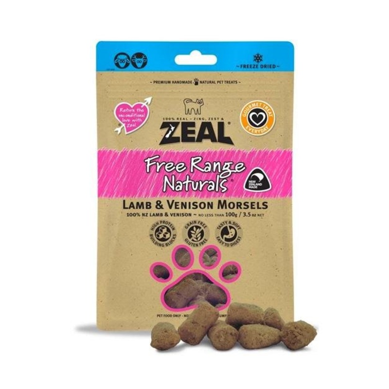 Zeal Free Range Freeze Dried Cat and Dog Treats (Lamb & Venison Morsels)