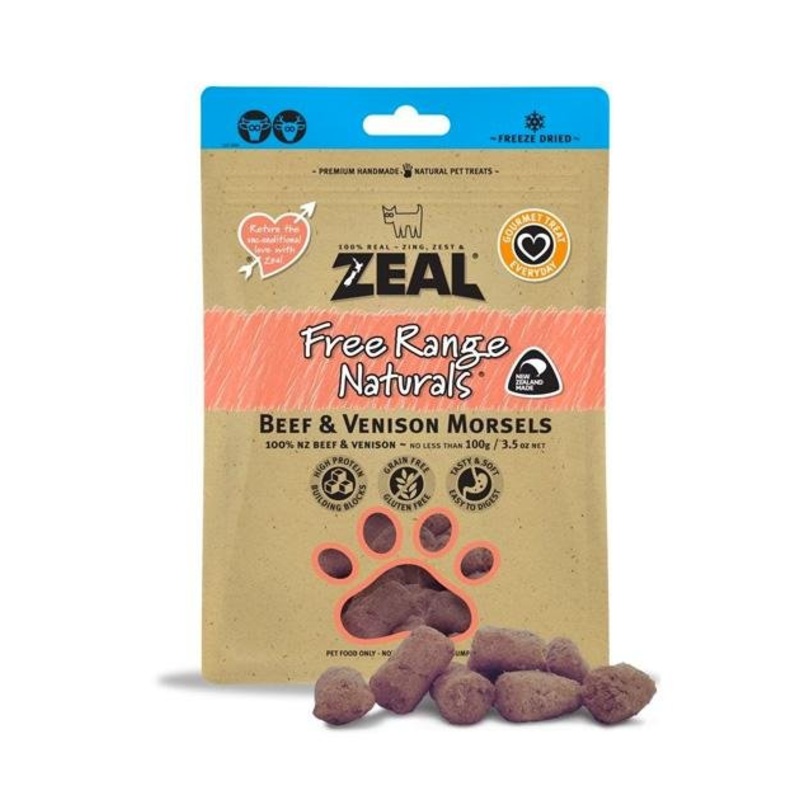 Zeal Free Range Freeze Dried Dog Treats (Beef & Venison Morsels)
