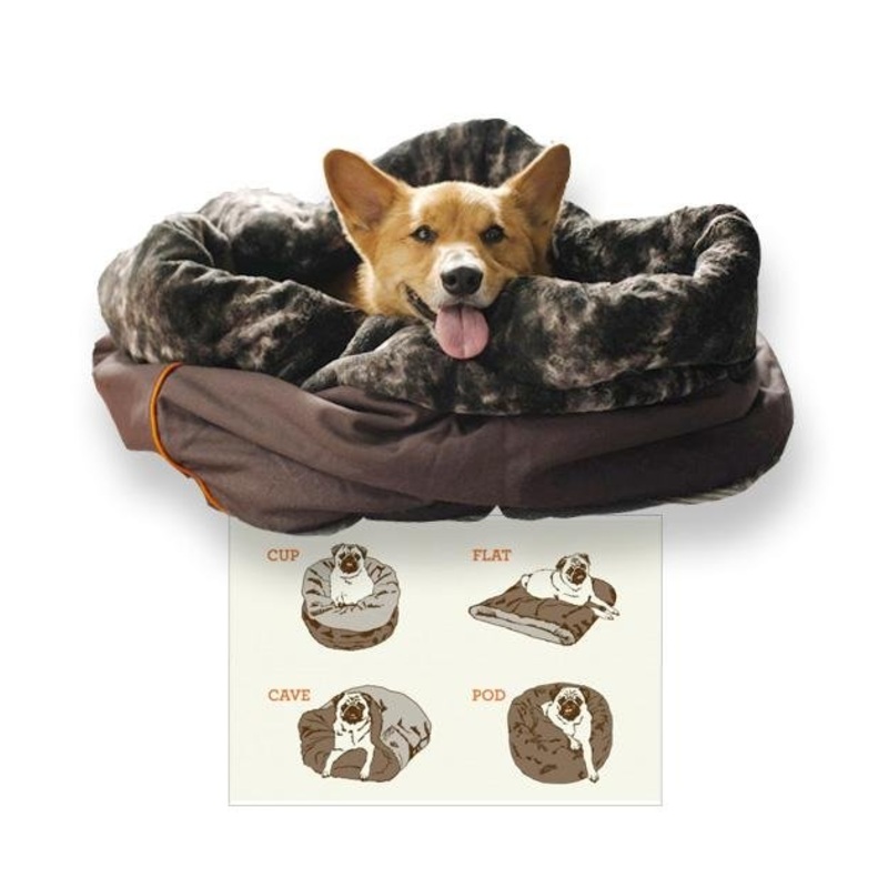 $99 ONLY: P.L.A.Y. Snuggle 4-In-1 (Cup, Cave, Pod or Flat) Truffle Brown Dog Bed