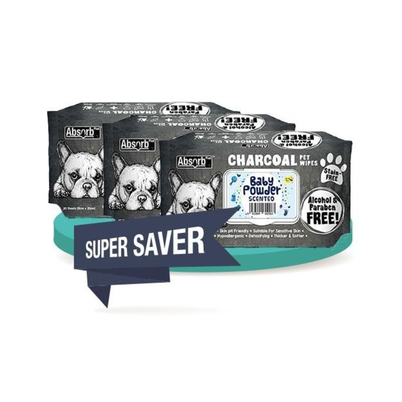 Absorb Plus Charcoal Wipes For Dogs & Cats 80pc (3-Pack Saver Bundle)