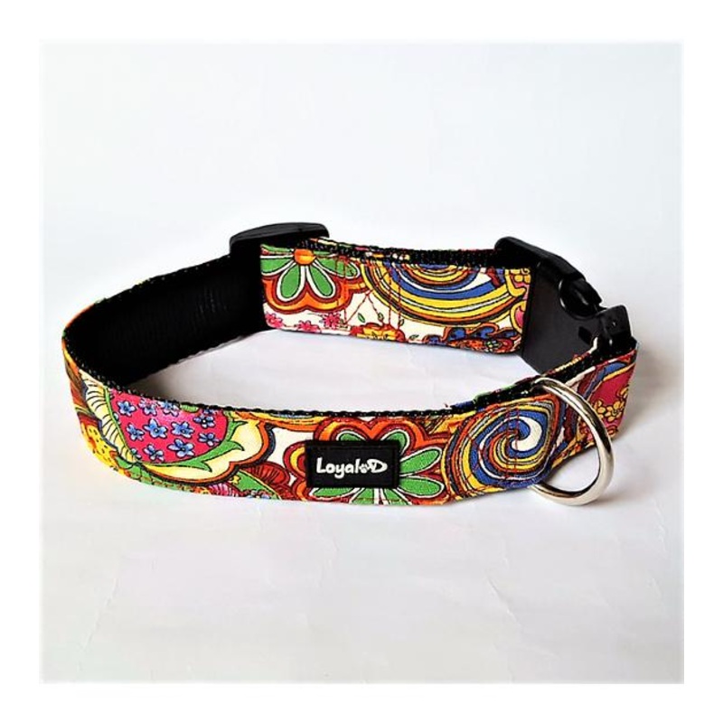 Loyal.D WIDE Canvas.D Happy Hippy Dog Collar