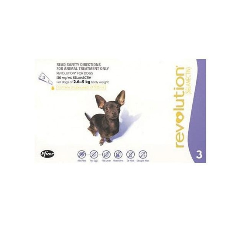 Revolution Heartworm, Flea & Tick Treatment For Extra Small Dogs (5.1lb - 10lb/ 2.6kg - 5kg)