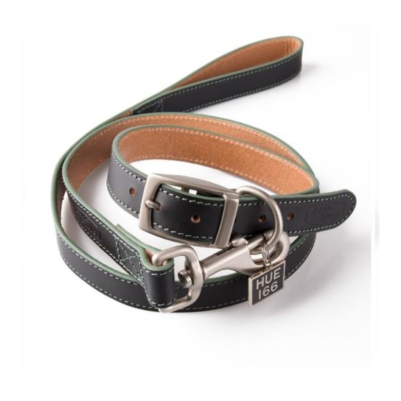 Land Rover Hue Dog Black Leather Leash & Collar Set