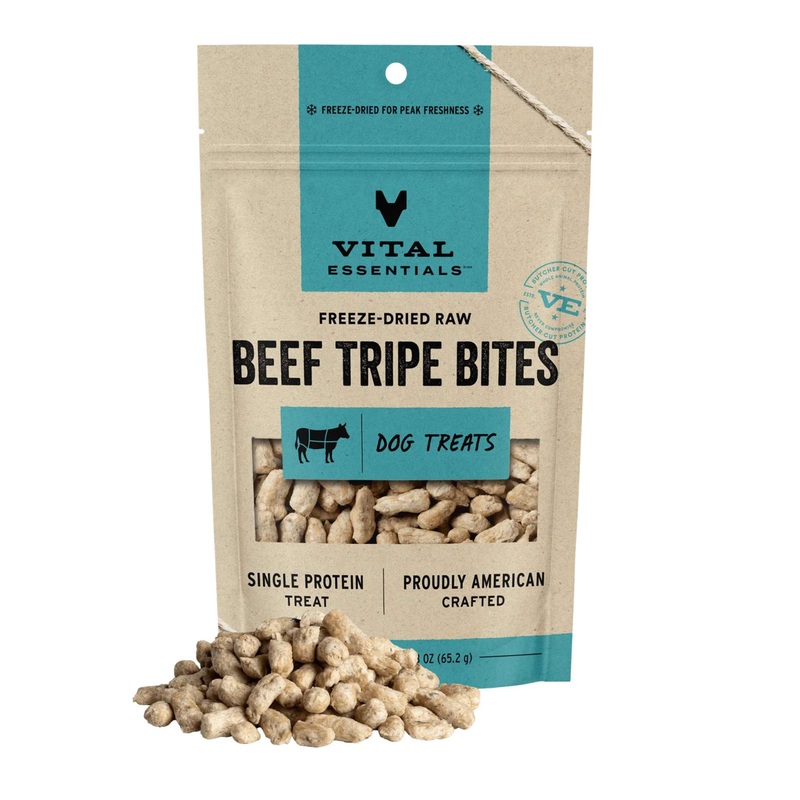 Vital Essentials Freeze Dried Raw Dog Treats (Beef Tripe Bites)
