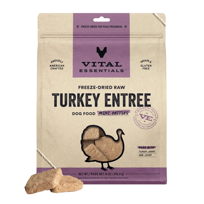 Vital Essentials Freeze Dried Raw MINI PATTIES Dog Food (Turkey)