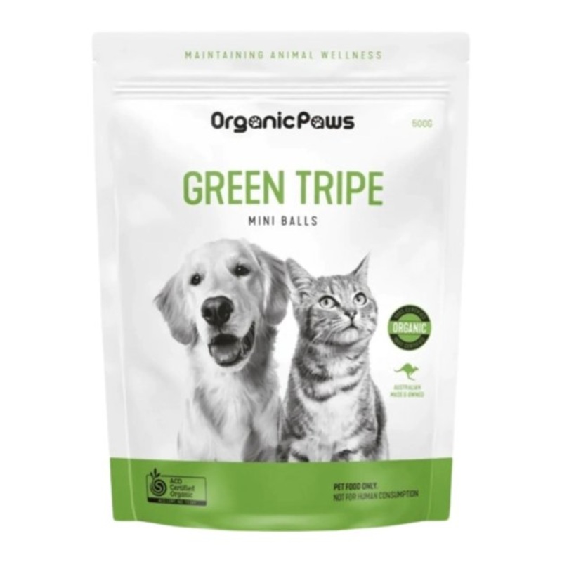 Organic Paws Green Tripe Mini Balls Frozen Raw Toppers