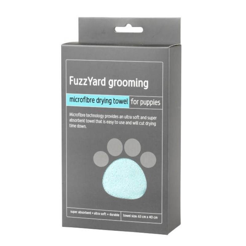 FuzzYard Microfibre Blue With Grey Trim Drying Towel For Puppies