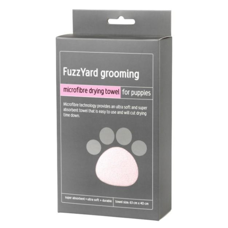 FuzzYard Microfibre Pink With Grey Trim Drying Towel For Puppies