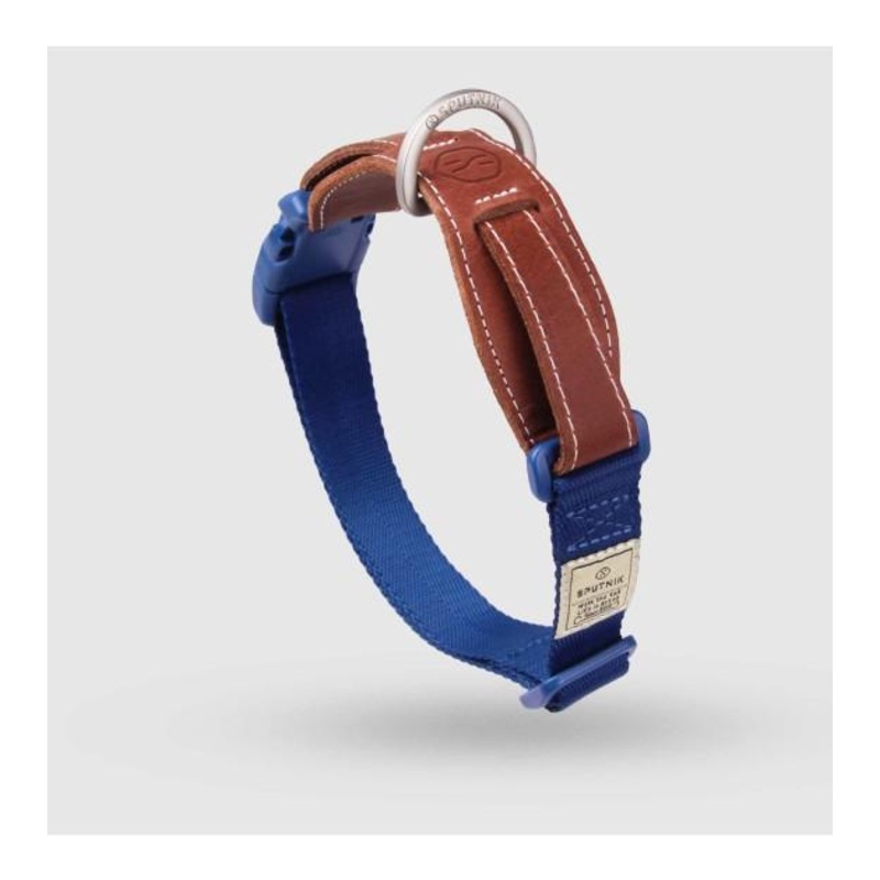 Sputnik Leather & Nylon (Blue) Dog Collar