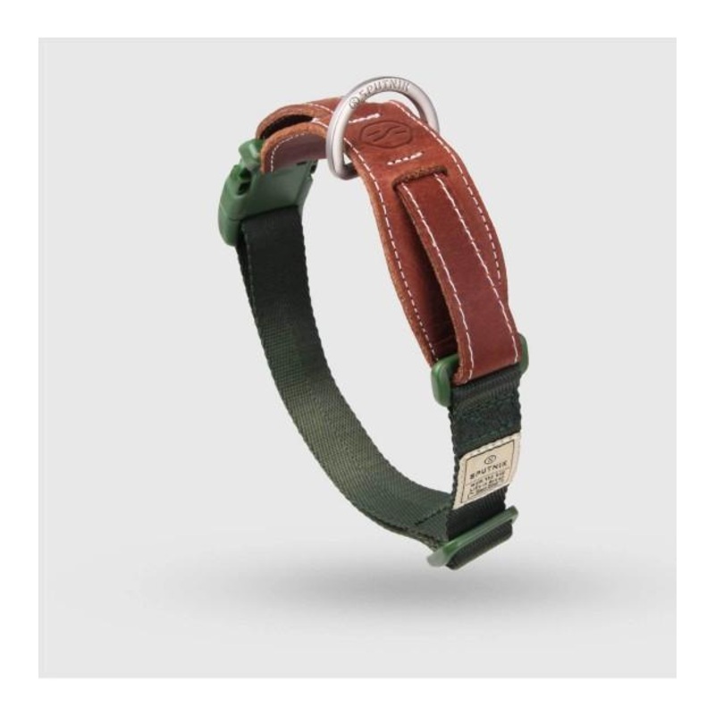 Sputnik Leather & Nylon (Green) Dog Collar