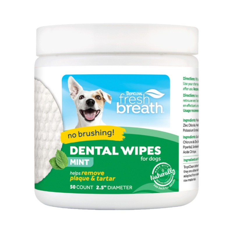 TropiClean Fresh Breath No Brushing Dental Wipes for Dogs (Mint)