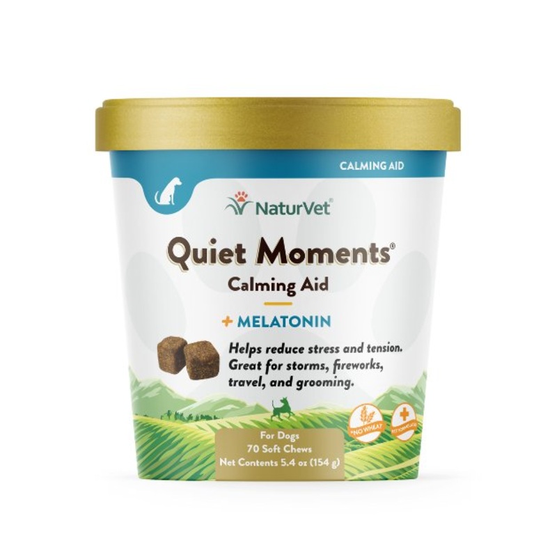 NaturVet Quiet Moments Calming Aid Plus Melatonin Soft Chews for Dogs & Cats (70 Count)