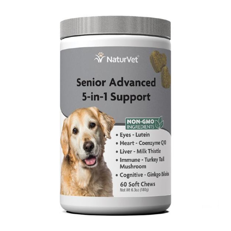 NaturVet Senior Advanced 5-in-1 Support (Cognitive, Eye, Liver, Heart, Immunity) Soft Chews (60 Count)
