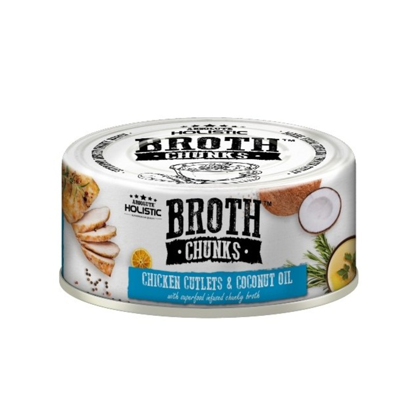 Absolute Holistic Broth Chunks (Chicken Cutlets & Coconut Oil) Wet Cat & Dog Food