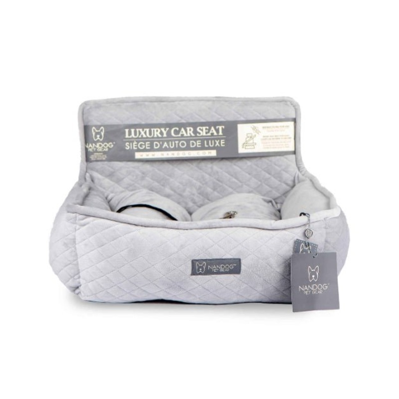 Nandog Pet Gear Quilted Micro Plush Light Grey Car Seat Bed