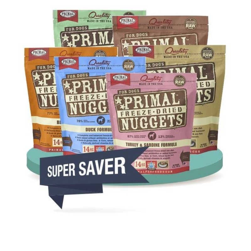 Primal Freeze Dried Nuggets Dog Food 14oz - Regular Protein (2-Pack Saver Bundle)