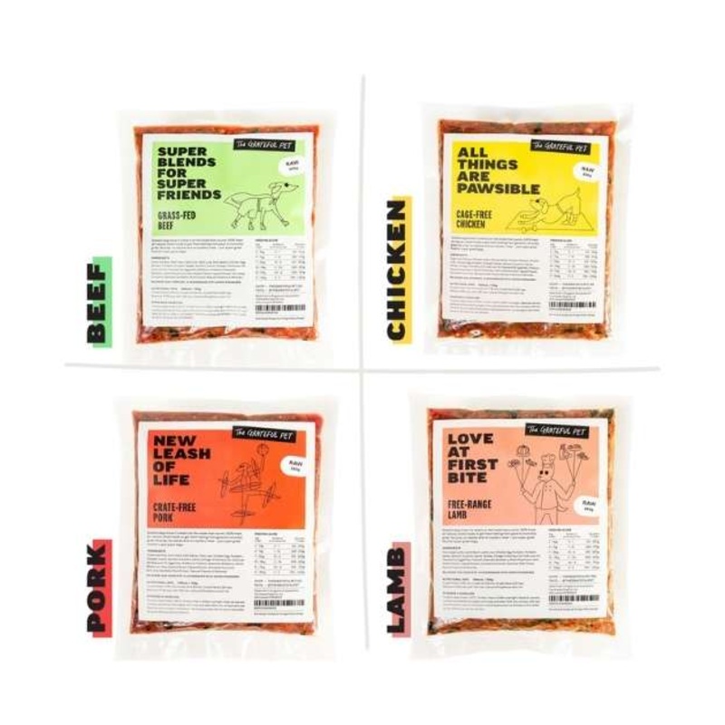 The Grateful Pet Raw Dog Food Starter Pack (4-Pouch Raw Mix)