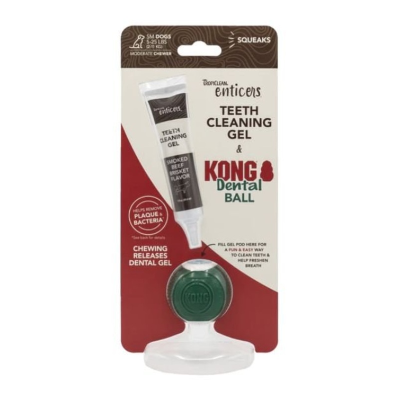 TropiClean Enticers Teeth Cleaning Gel & Kong Dental Ball Dog Toy Kit