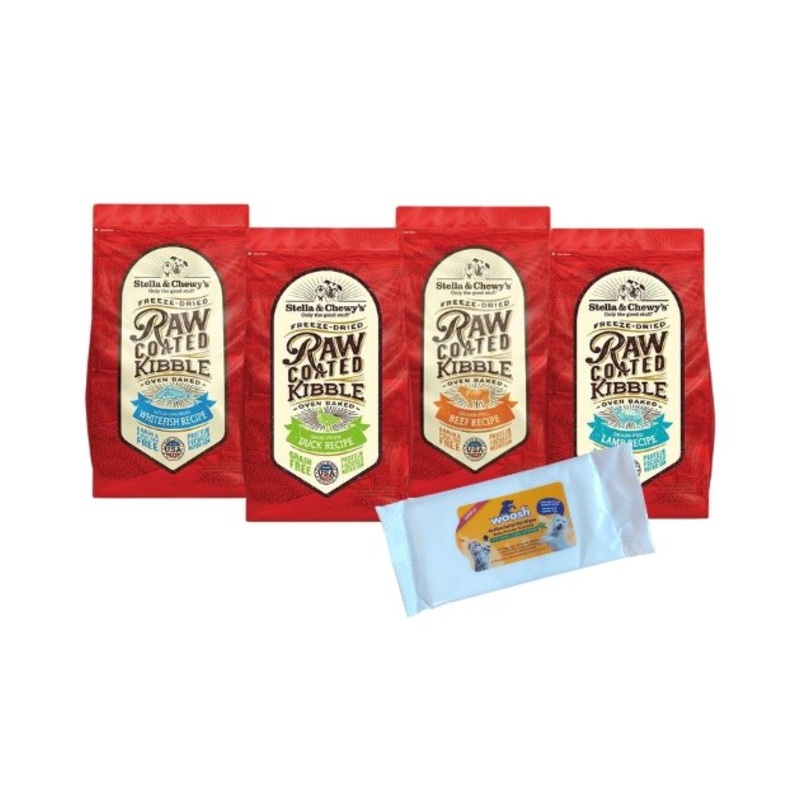 TRY & BUY: Stella & Chewys Grain Free Raw Coated Kibbles Dry Dog Food Trial Set (3 Random Flavours + Free Woosh Wipes)