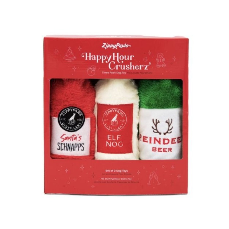 ZippyPaws Happy Hour Crusherz Christmas Holiday Dog Toy (3-Toy Pack)