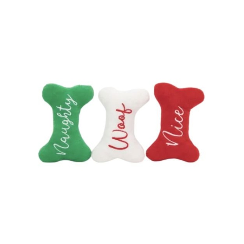 ZippyPaws Holiday Naughty and Nice Bones Dog Toy (Miniz 3-Pack)
