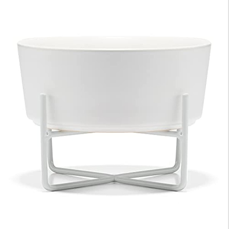 Waggo Matte White Simple Solid Bowl + Dog Bowl Stand